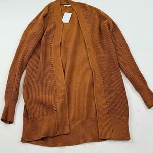 BP Cardigan Sweater Womens XS Brown Rust Open Front Longline Cotton Knit